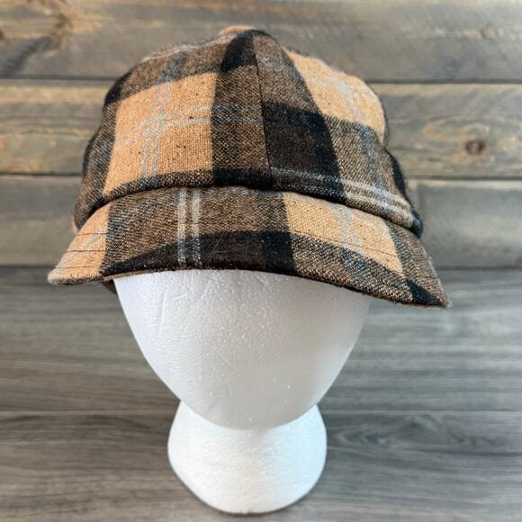 Pistil 6-Panel Newsboy Hat Wool Blend Plaid Preppy Heart Lining Logo Neutral - Picture 2 of 15